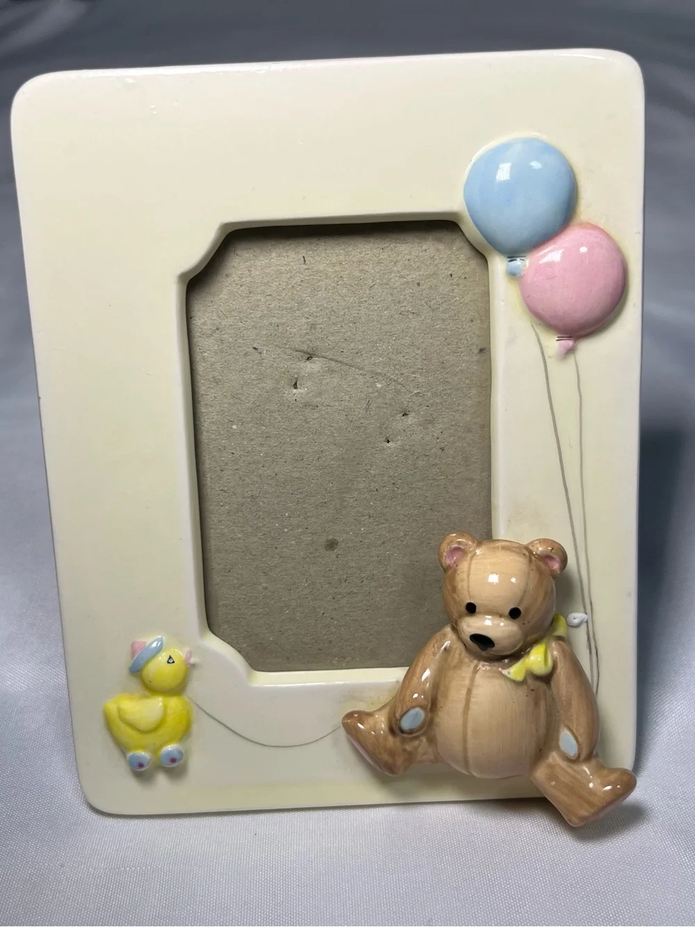Vintage 90s Baby 2x3 Photo Frame 3D Duck Teddy Bear Balloons Tabletop